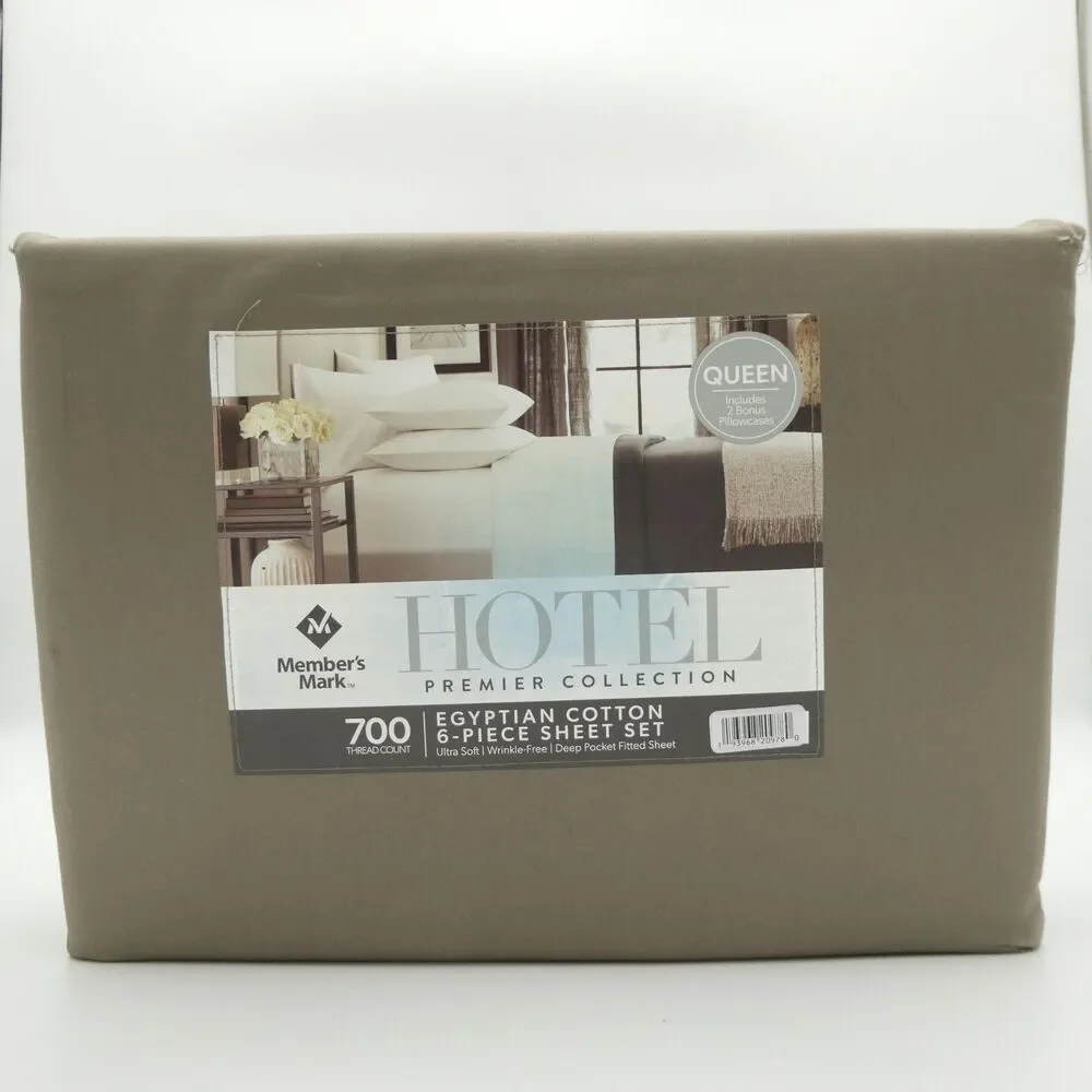 6 Piece Sheet Set. Grey Bisquet , Hotel Premier Collection Egyptian Cotton QUEEN